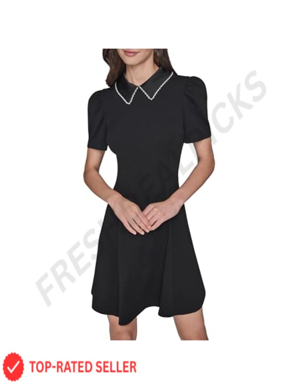 Short Sleeve Collared Tweed A-line Mini Dress Casual Above Knee